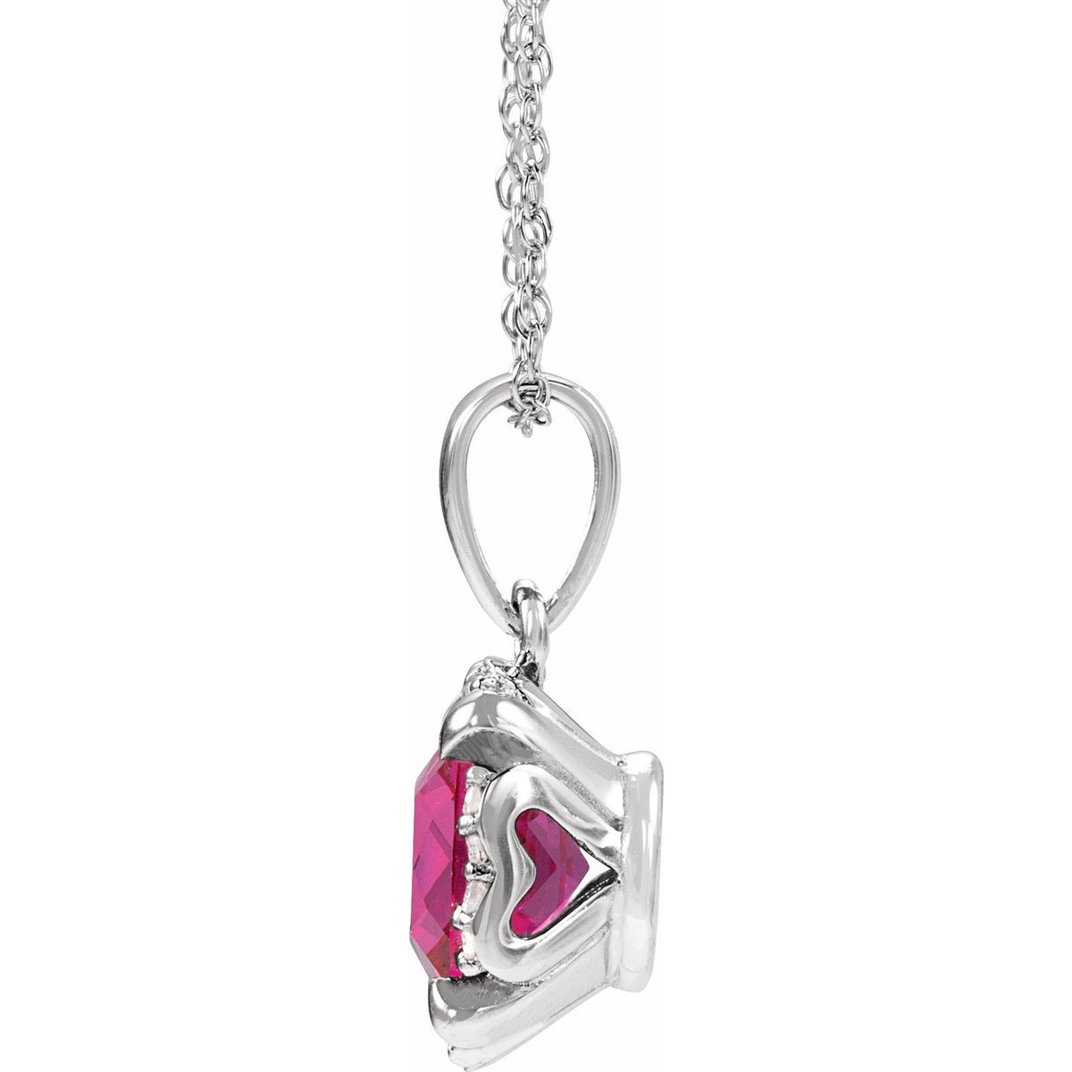 14K White Gold Lab-Grown Ruby & .04 CTW Natural Diamond 18" Necklace