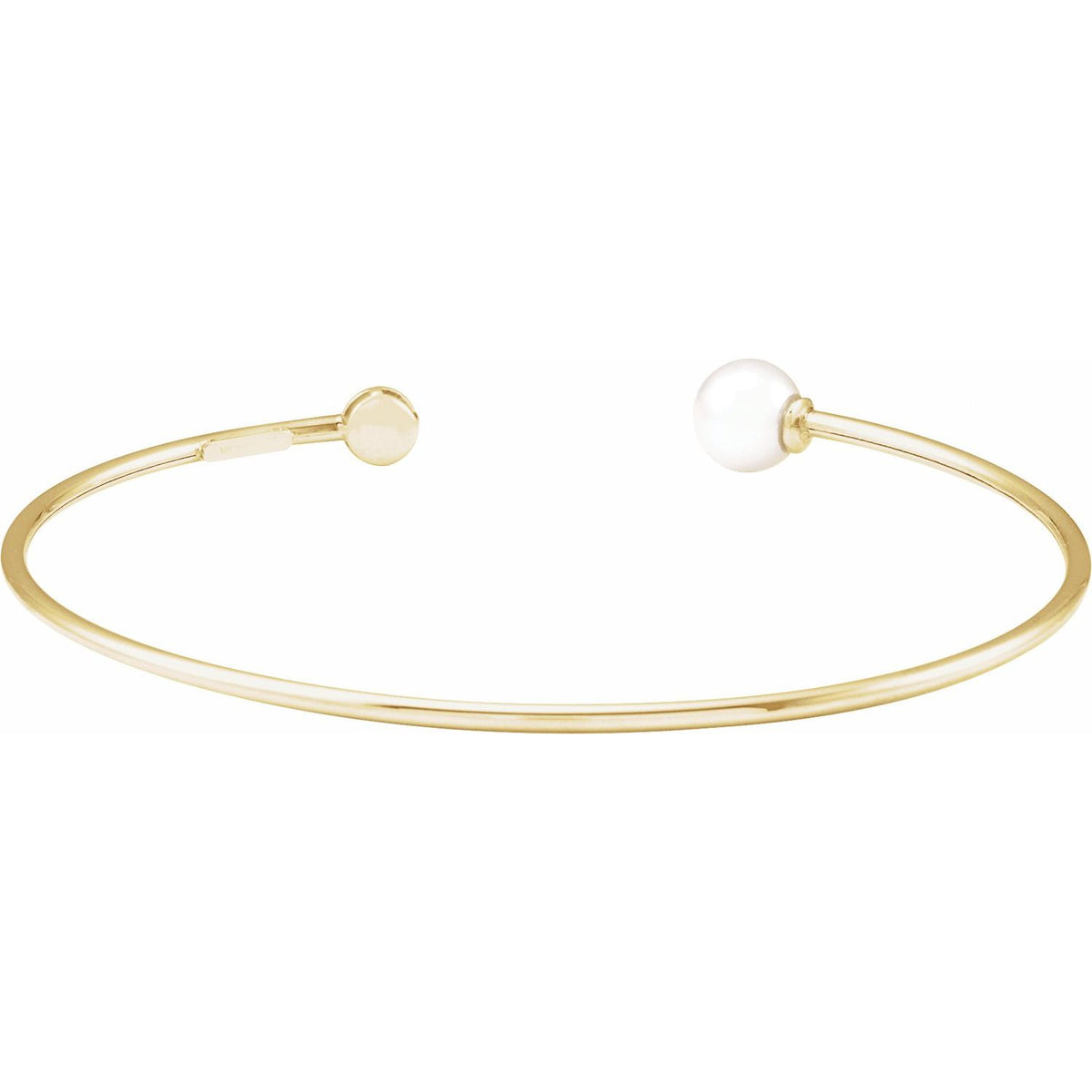 14K Yellow Gold Cultured White Freshwater Pearl & .03 CT Natural Diamond Cuff 7" Bracelet