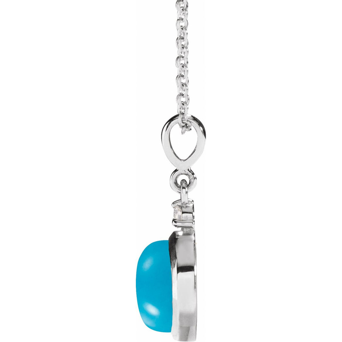 Platinum Natural Turquoise & .03 CT Natural Diamond Cabochon 16-18" Necklace