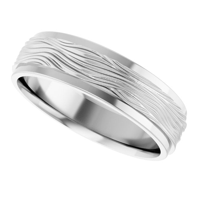 Continuum Sterling Silver Stepped-Edge Textured Comfort-Fit Flat Band, 6 mm, Style 2