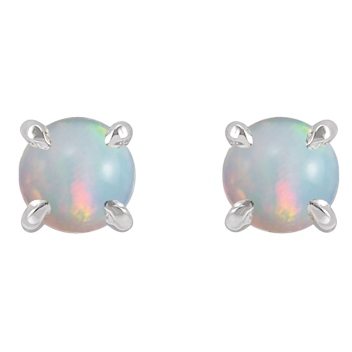 Sterling Silver Natural White Opal Cabochon Stud Earrings