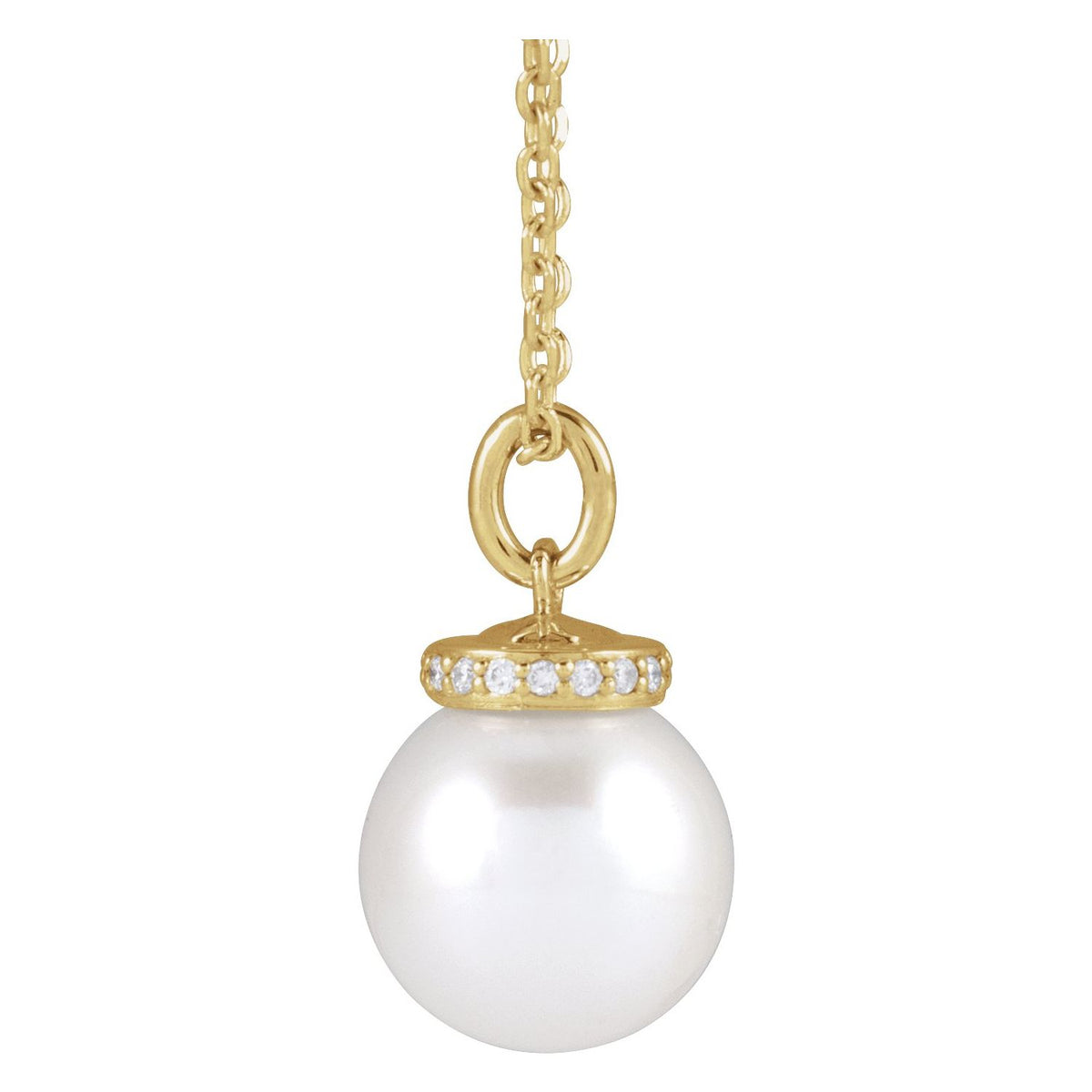 14K Yellow Gold Cultured White Akoya Pearl & .04 CTW Natural Diamond 16-18" Necklace