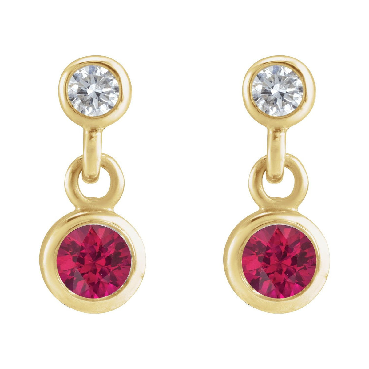 14K Yellow Gold Natural Ruby & .05 CTW Natural Diamond Two-Stone Earrings