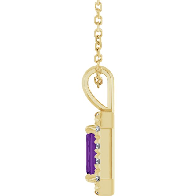 14K Yellow Gold 6x4 mm Natural Amethyst & 1/5 CTW Natural Diamond 16-18" Necklace