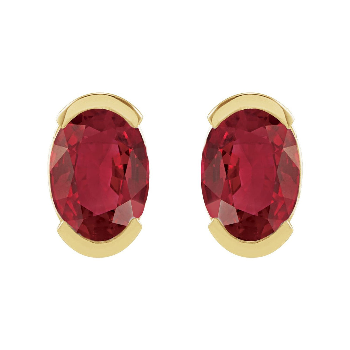 14K Yellow Gold 6x4 mm Lab-Grown Ruby Stud Earrings
