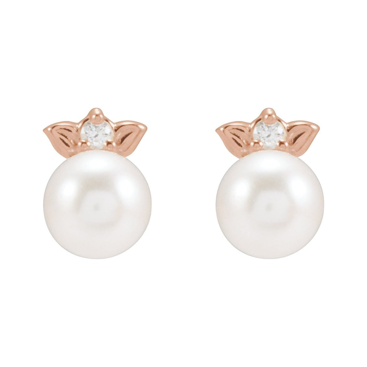 14K Rose Gold Cultured Akoya Pearl & .03 CTW Natural Diamond Floral Earrings