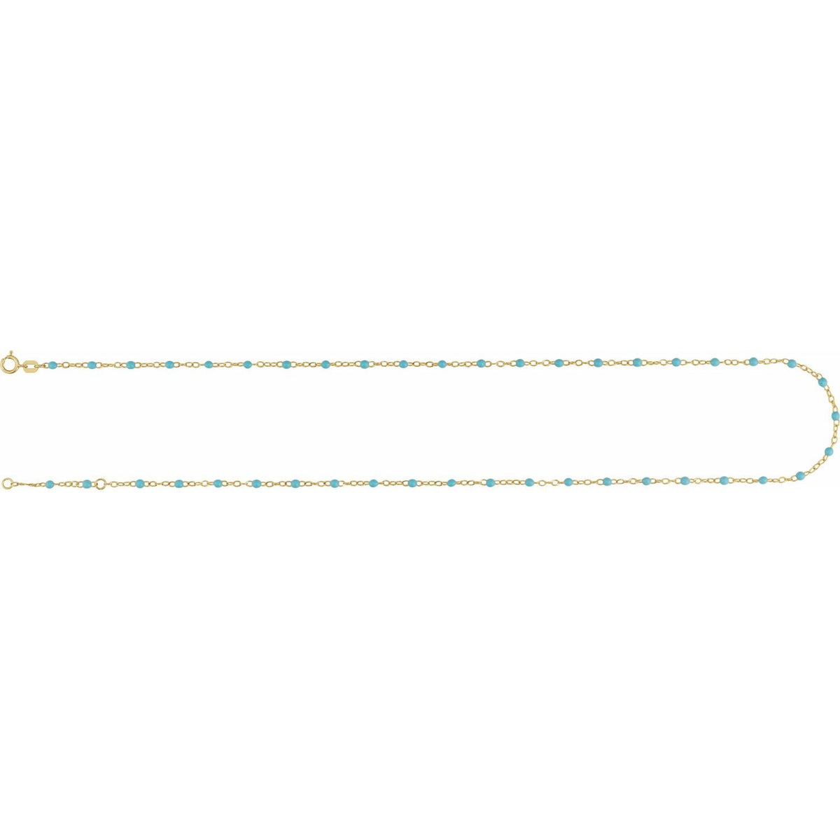 14K Yellow Gold Adjustable Turquoise Enamel Bead 19-20" Chain