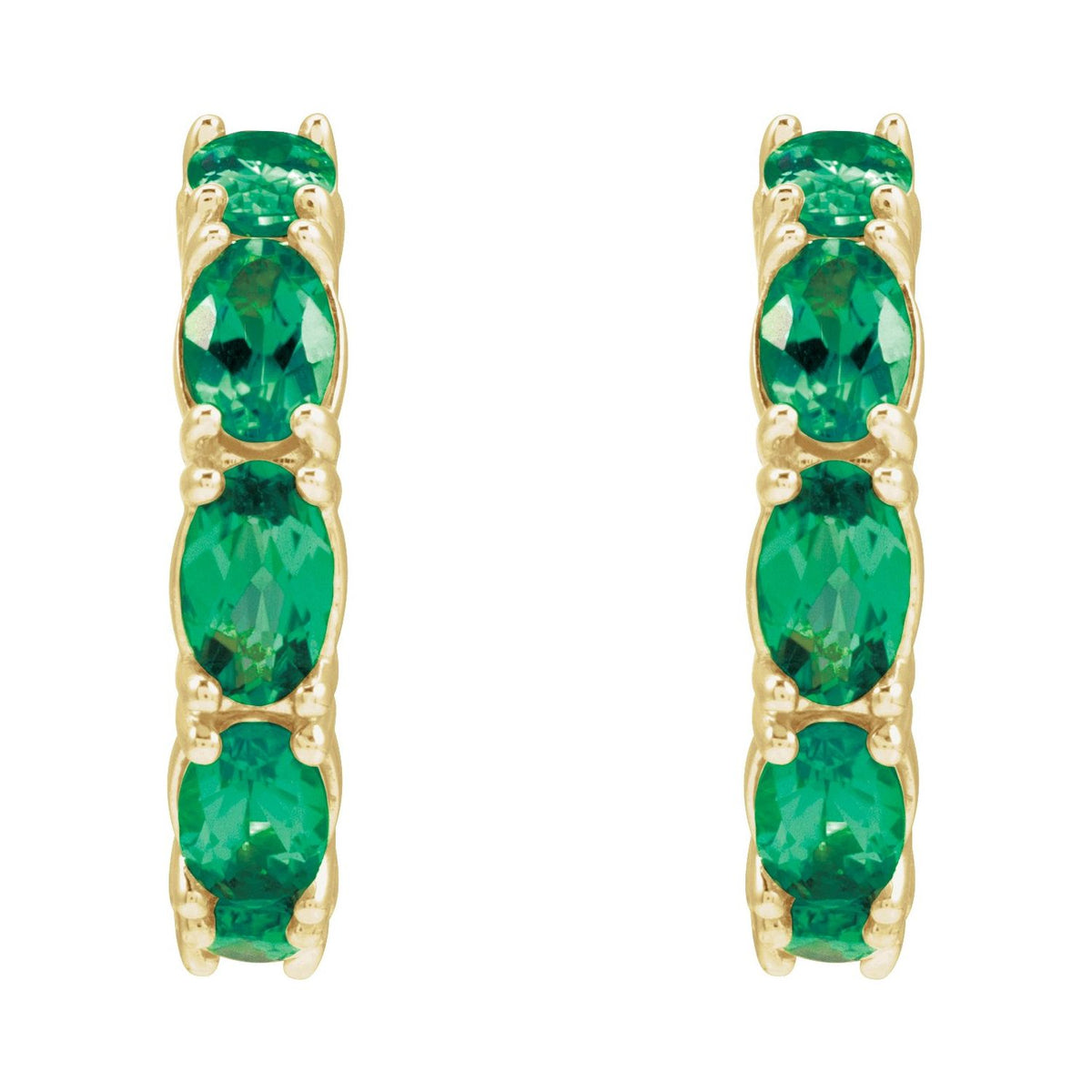14K Yellow Gold Lab-Grown Ruby Hoop Earrings (88765)