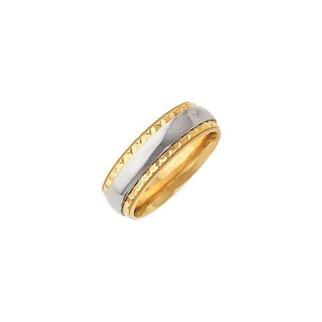 14K Yellow & White Gold Etched Band with Milgrain