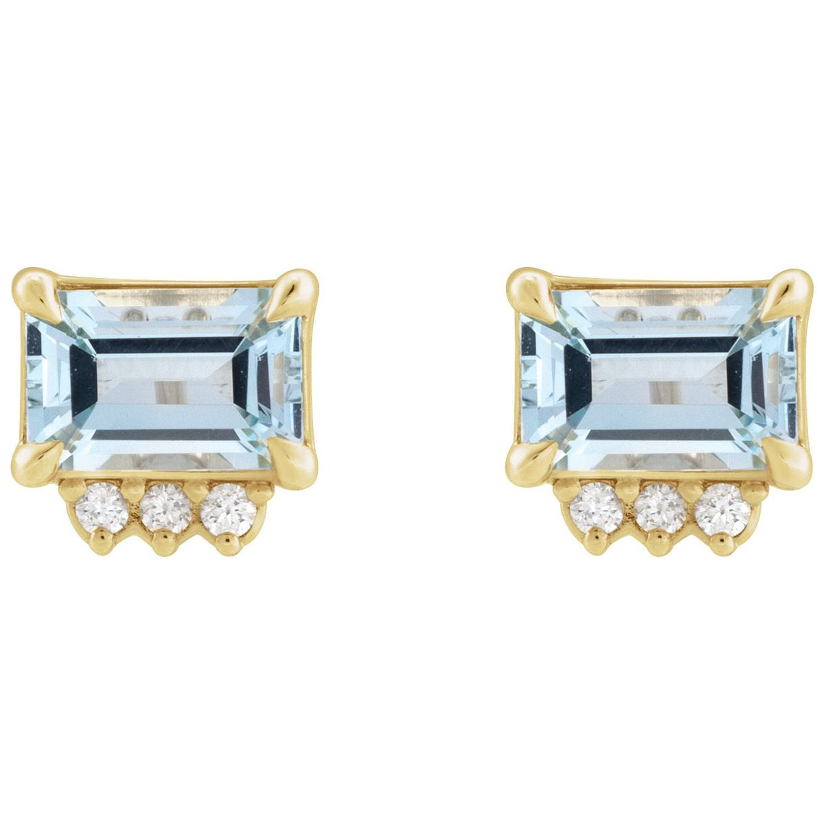 14K Yellow Gold Natural London Blue Topaz & .04 CTW Natural Diamond Stud Earrings