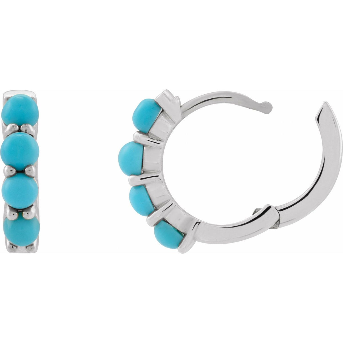 Natural Turquoise Cabochon Hinged Hoop Earrings