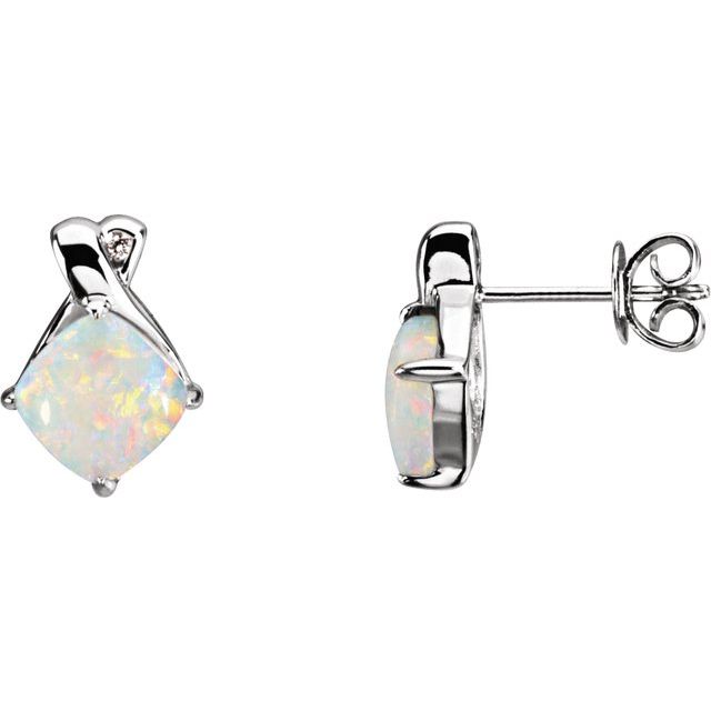 14K White Gold Natural White Opal & .01 CTW Natural Diamond Right Earring