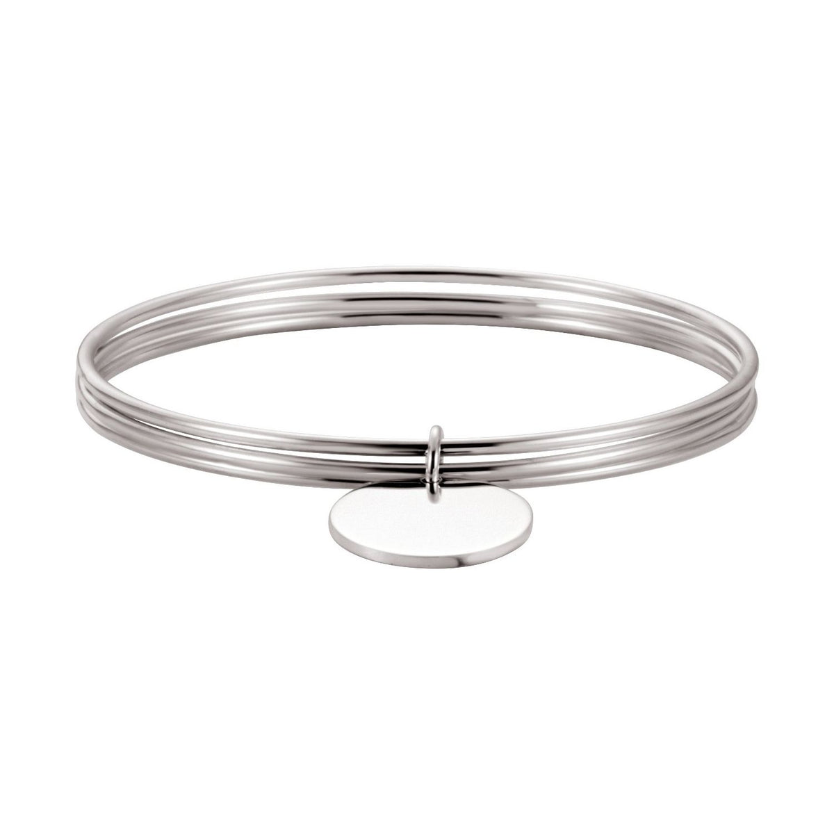 Sterling Silver Triple Bangle 8" Bracelet with Engravable Charm