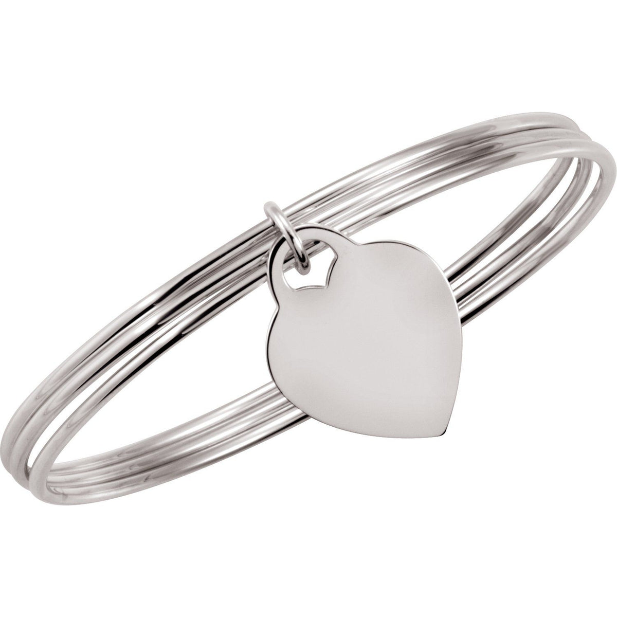 Sterling Silver Heart Charm Bangle 8" Bracelet