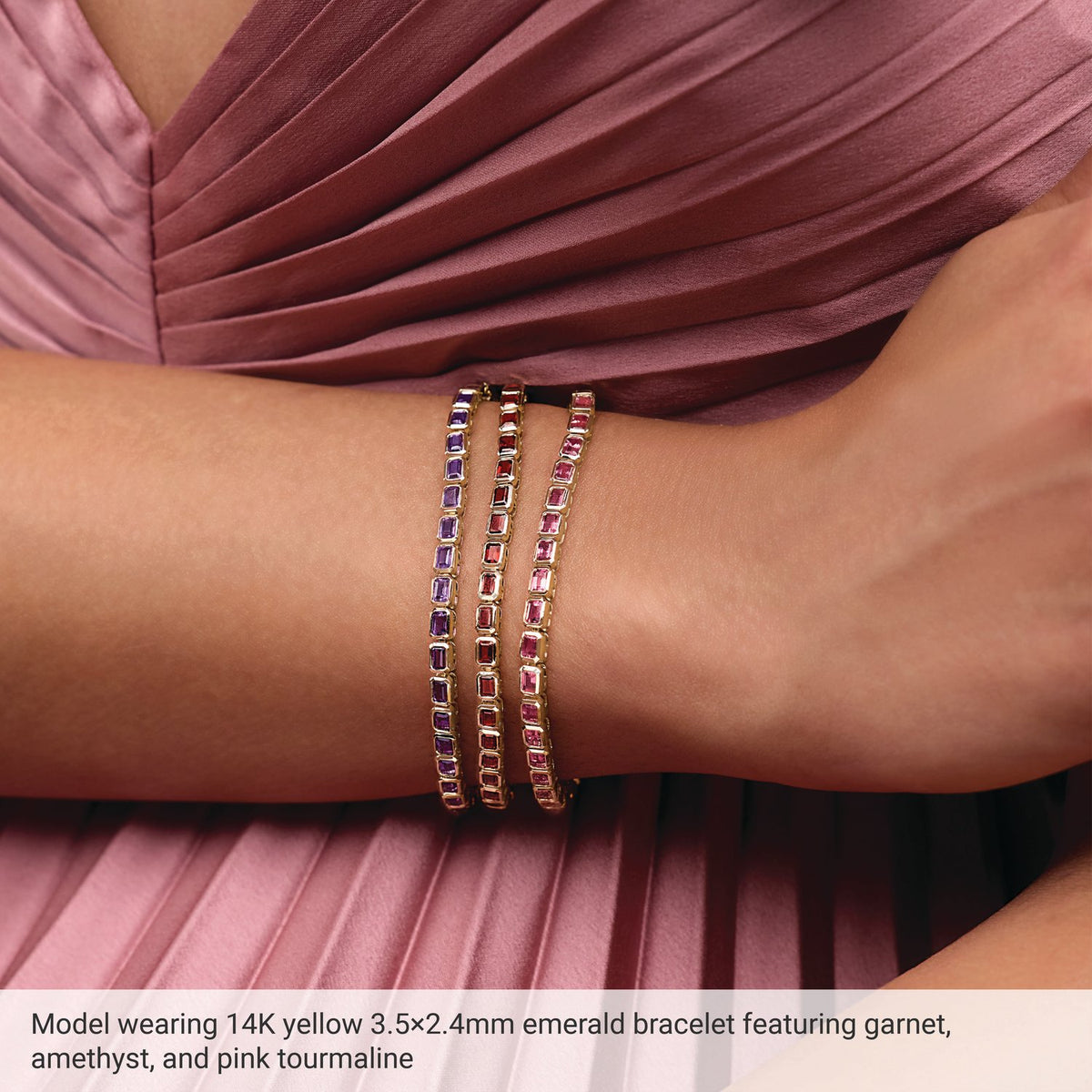 14K Yellow Gold Lab-Grown Ruby Line 7" Bracelet