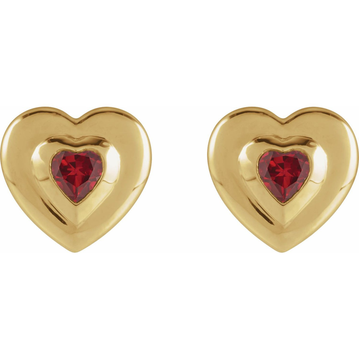 14K Yellow Gold Heart Lab-Grown Ruby Stud Earrings