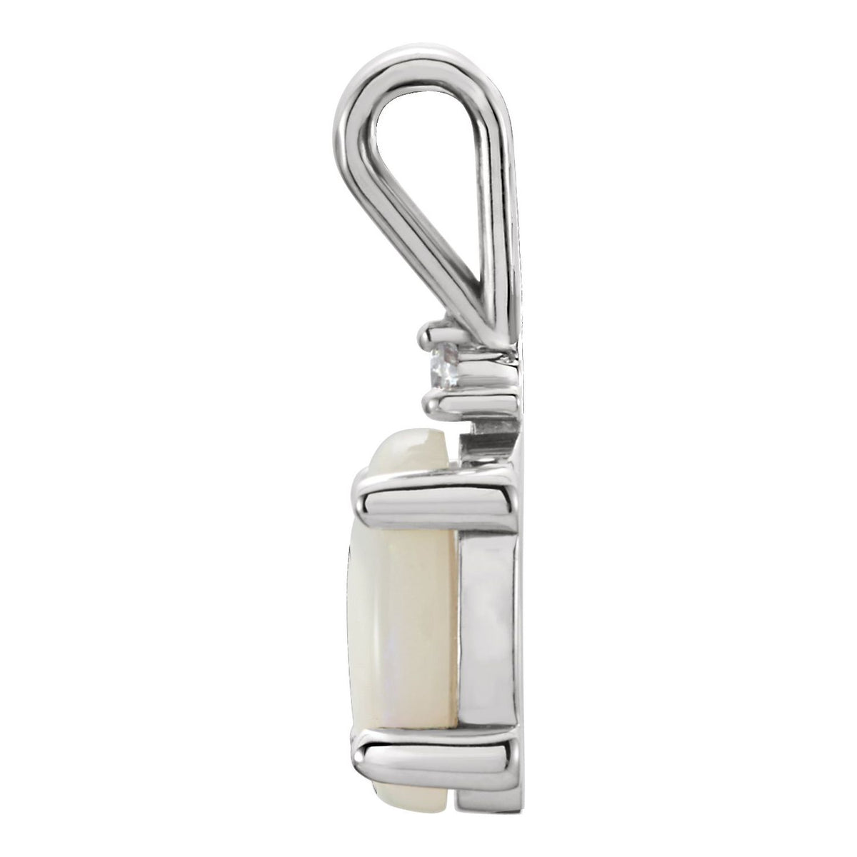14K White Gold Natural White Opal & .01 CT Natural Diamond Pendant