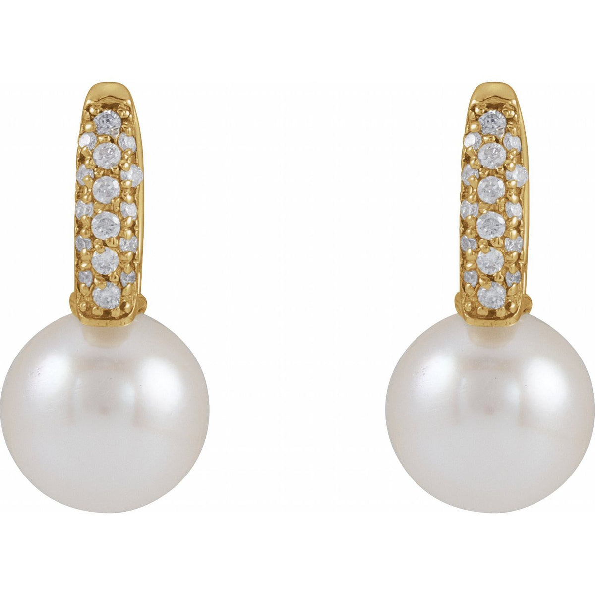 14K Yellow Gold Cultured White Akoya Pearl & 1/6 CTW Natural Diamond Earrings