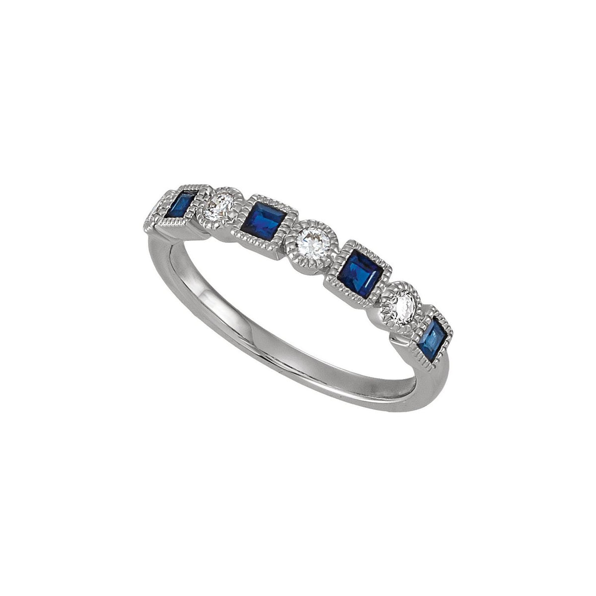 14K White Gold 1/5 CTW Natural Diamond & Natural Blue Sapphire Anniversary Band