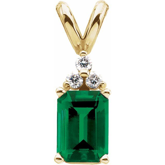 14K Yellow Gold Lab-Grown Emerald & .05 CTW Natural Diamond Pendant