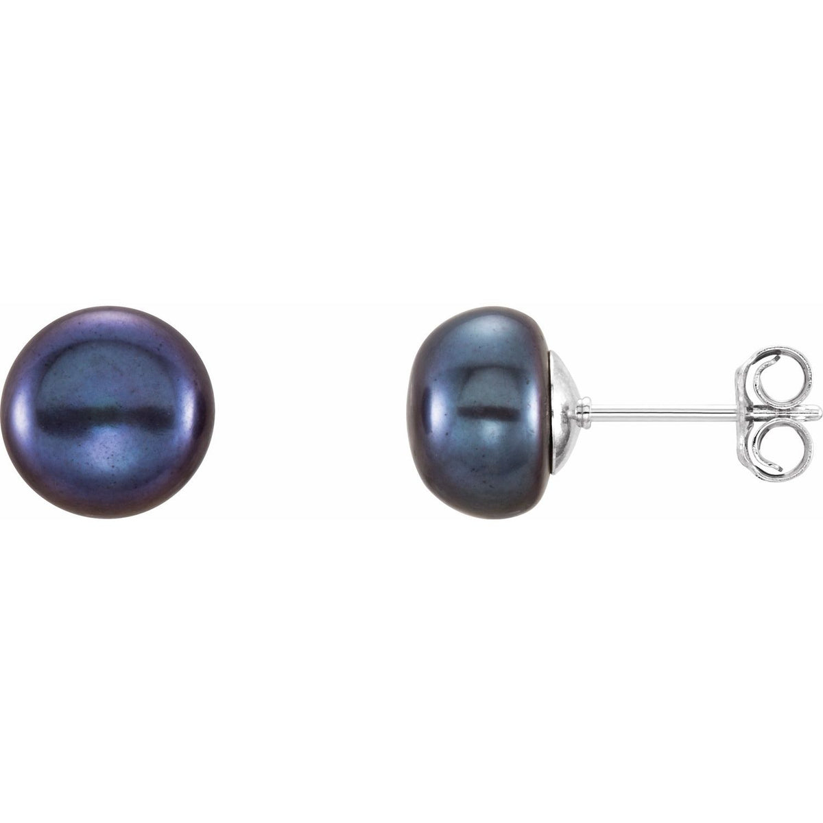 8- Cultured Black Freshwater Button Pearl Earrings