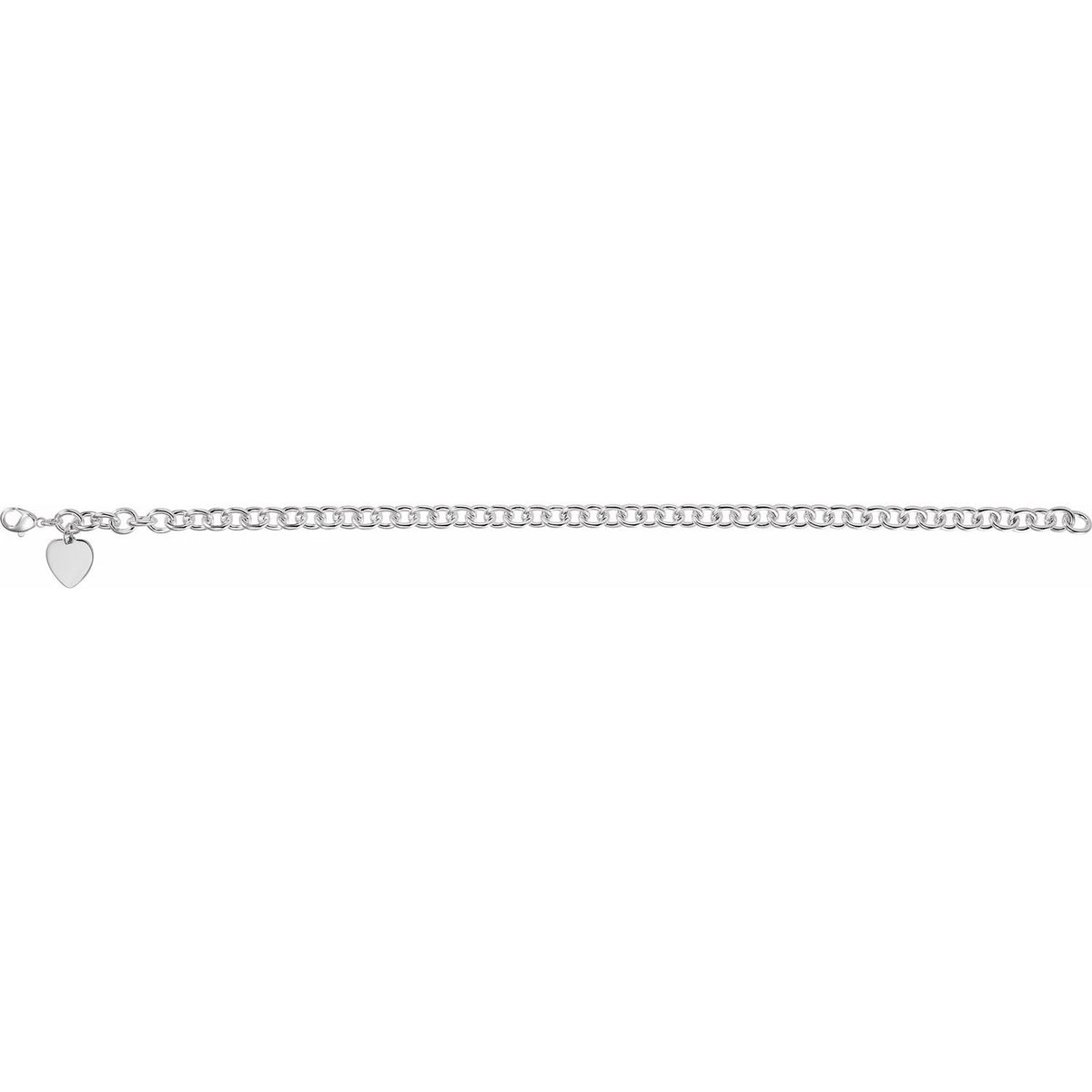 Sterling Silver Engravable Heart Charm 7 1/2" Bracelet