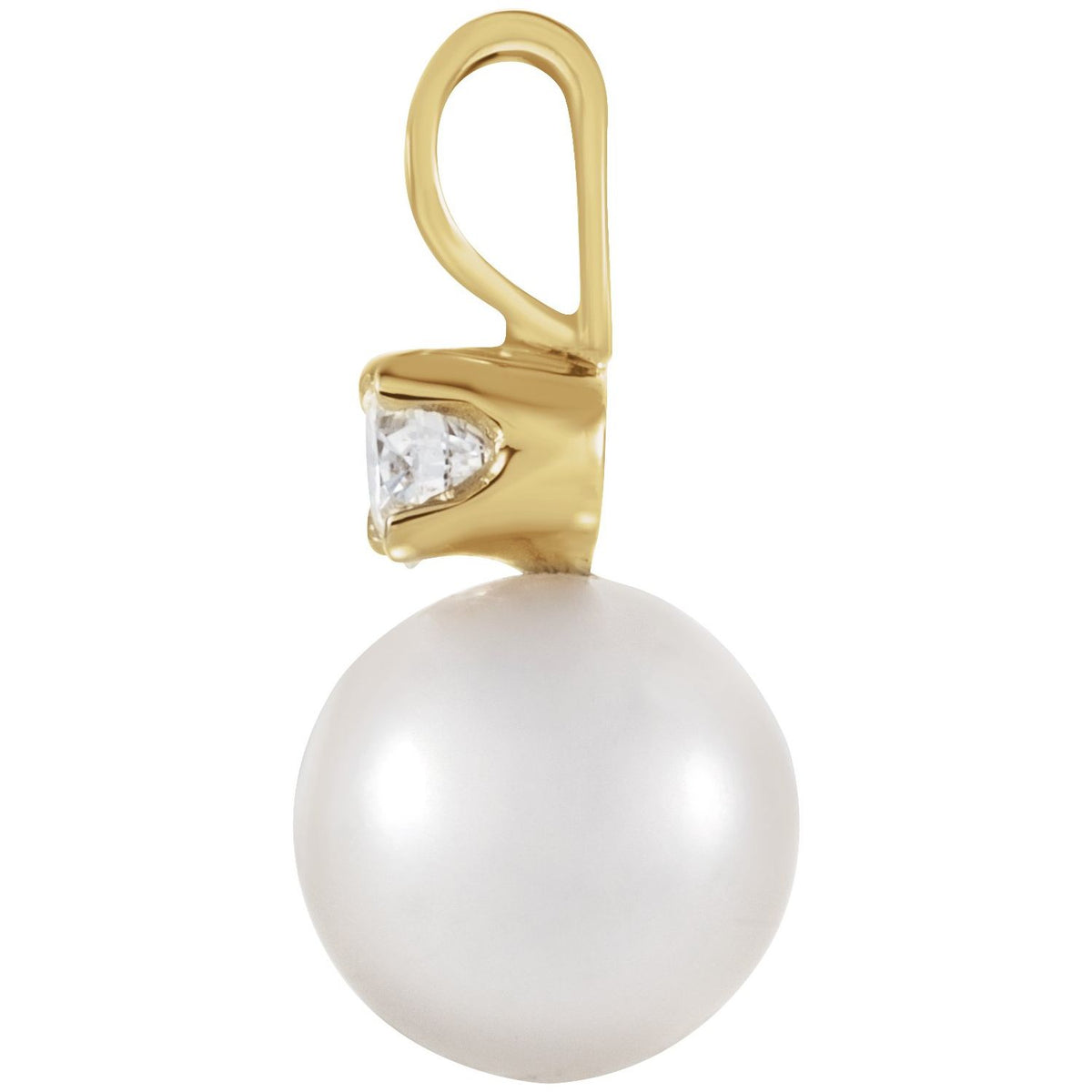 14K Yellow Gold Cultured White Akoya Pearl & .025 CTW Natural Diamond Pendant