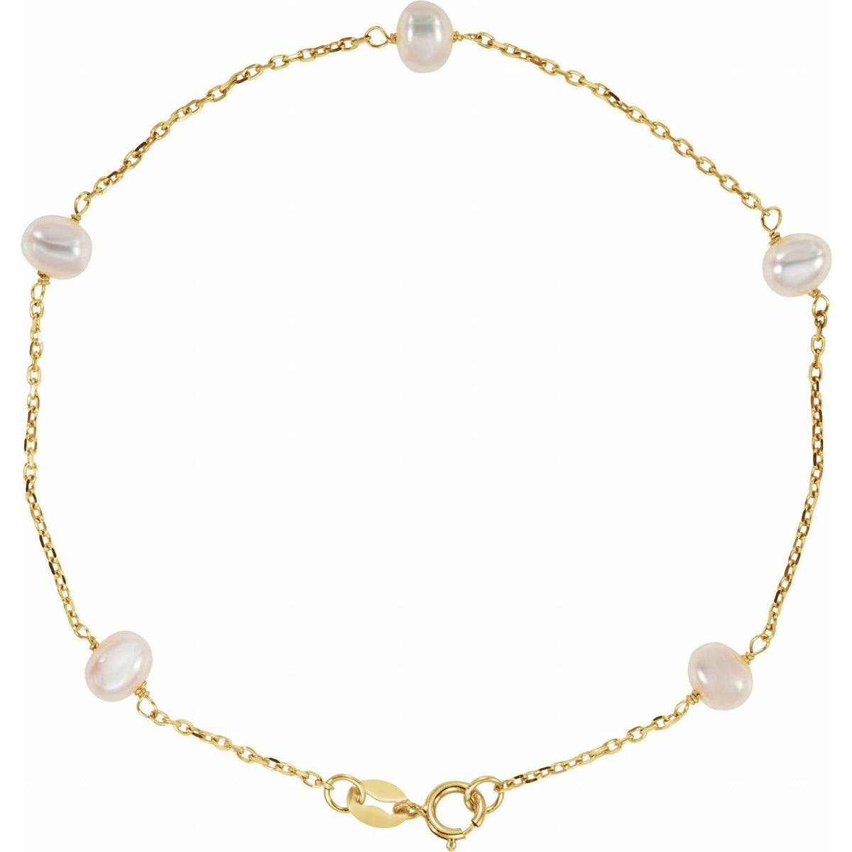 14K Yellow Gold Cultured White Freshwater Pearl 5-Station 7" Bracelet