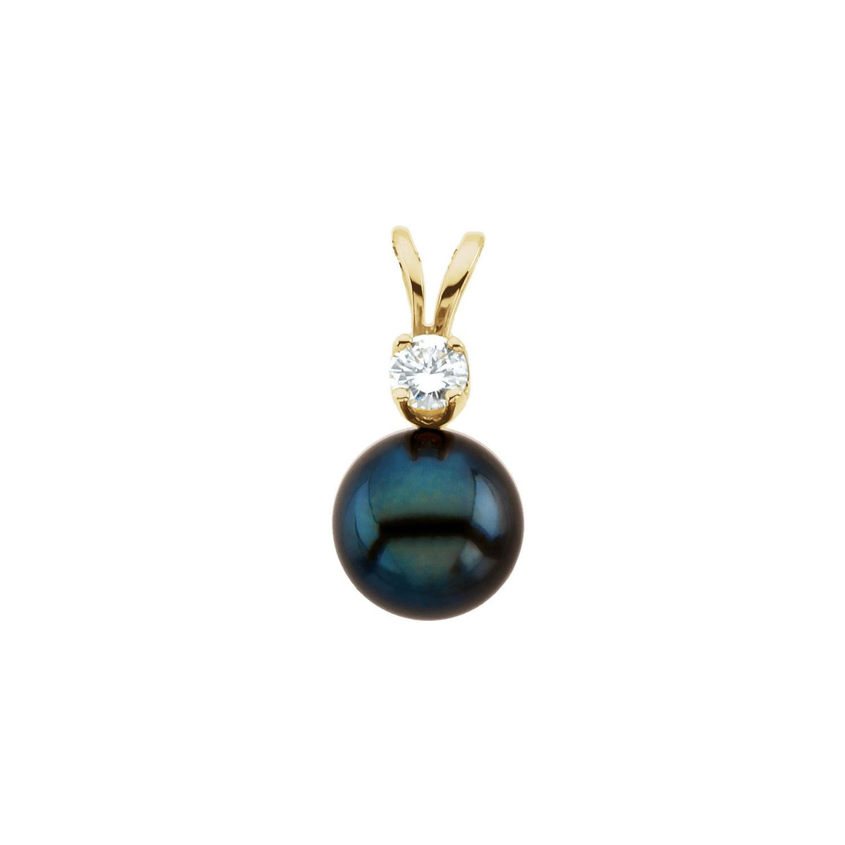 14K Yellow Gold Cultured Black Akoya Pearl & .025 CTW Natural Diamond Pendant