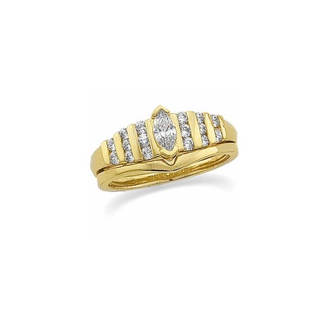 14K Yellow Gold Band, V-Prong Accented Engagement