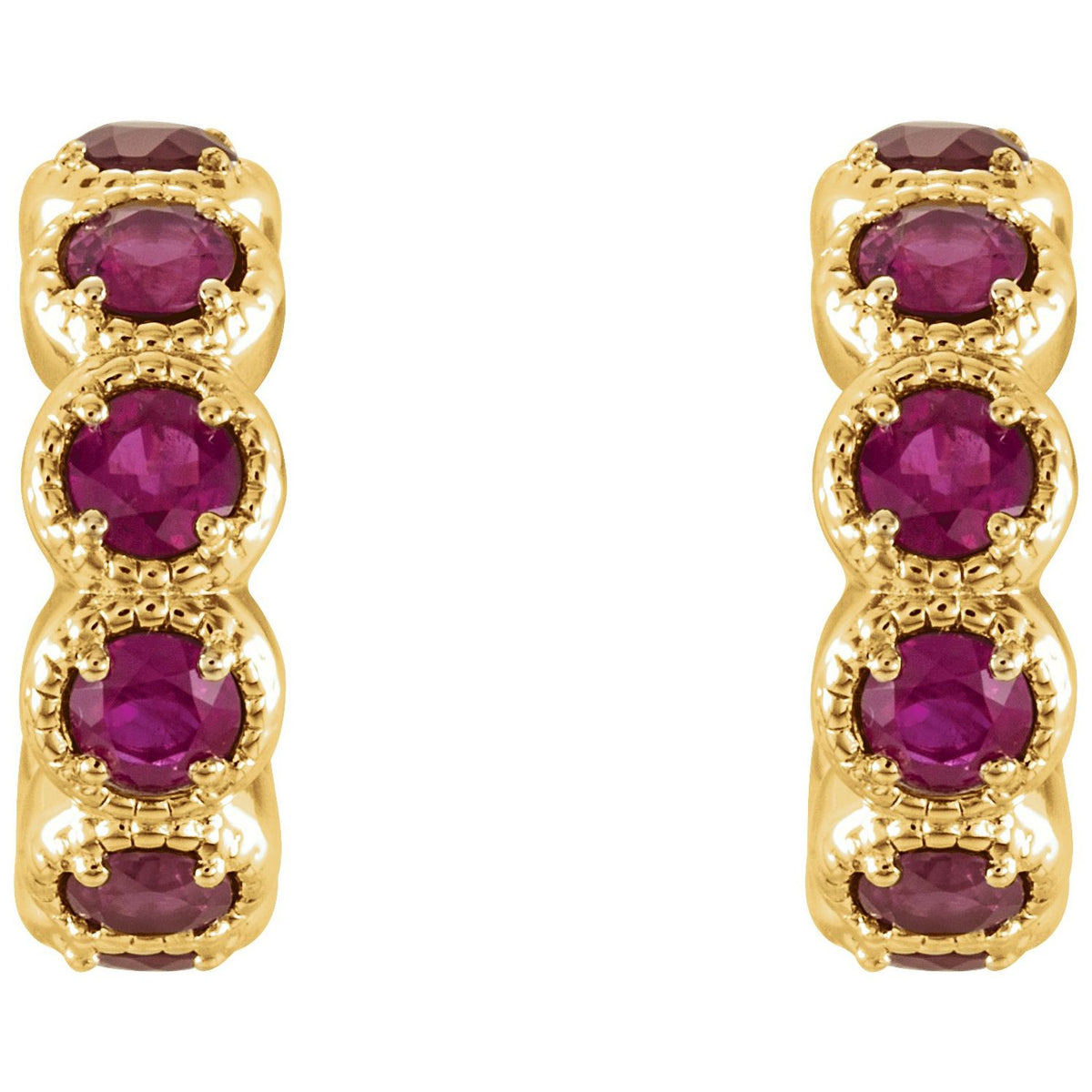 14K Yellow Gold Natural Ruby Hoop Earrings