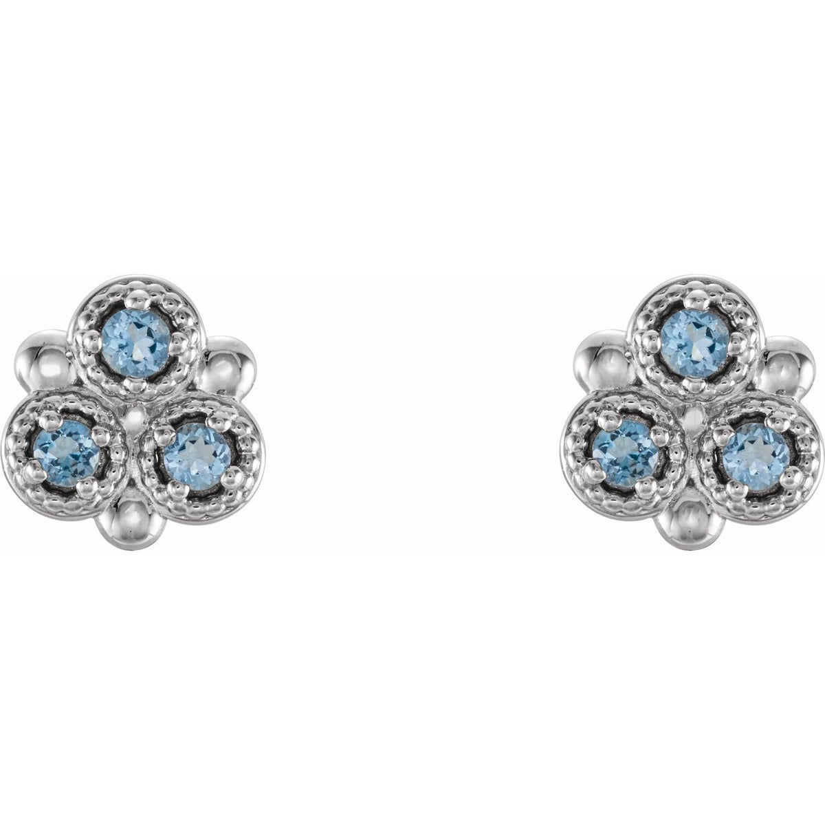 14K White Gold Natural Ruby Three-Stone Earrings