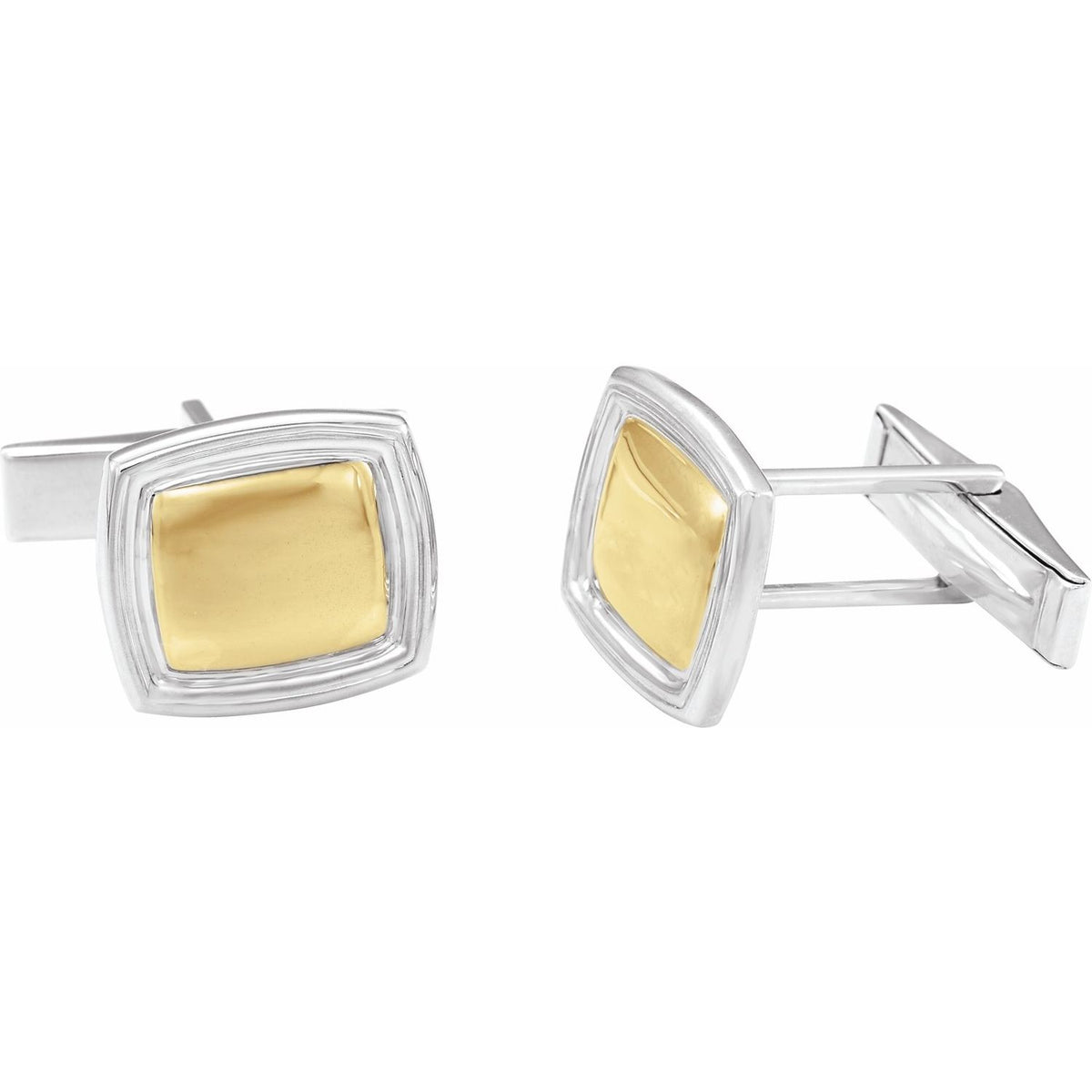 Sterling Silver & 14K Yellow Gold 14x16 mm Square Cuff Links