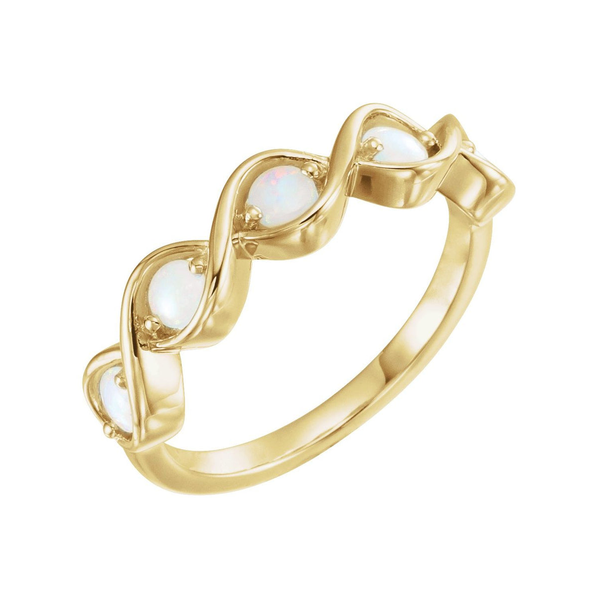 14K White Gold Natural White Opal Stackable Ring