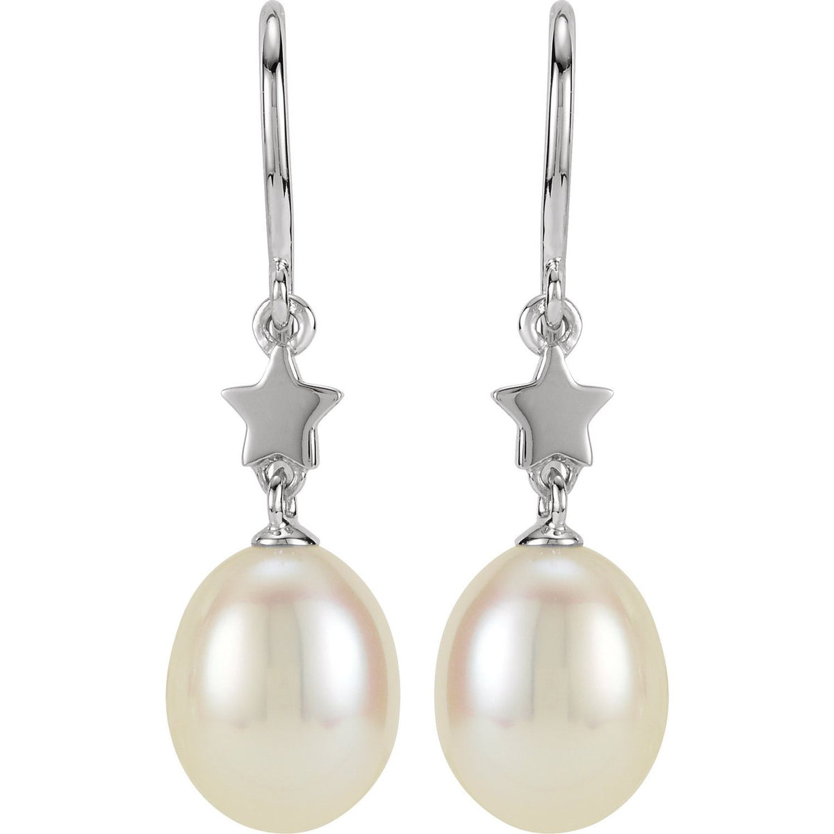 14K White Gold Cultured White Freshwater Pearl Star Earrings