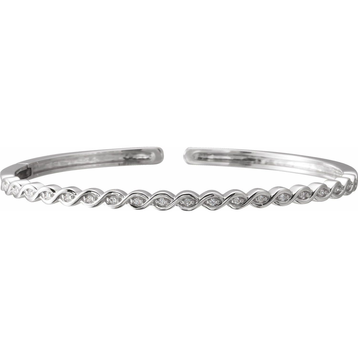 14K White Gold 1/6 CTW Natural Diamond Stackable Bangle 7" Bracelet