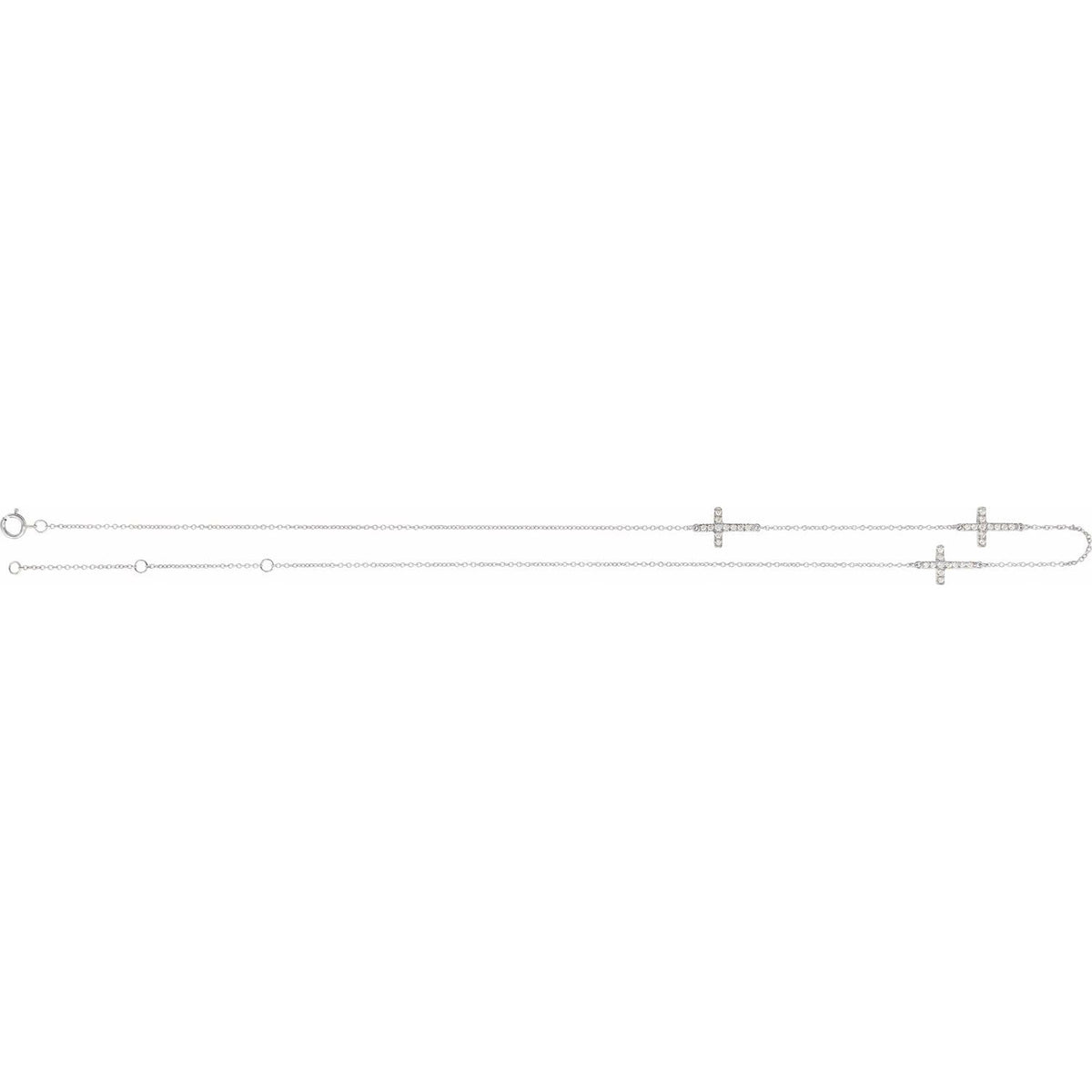 14K White Gold 1/4 CTW Natural Diamond 3-Station Cross 16-18” Necklace