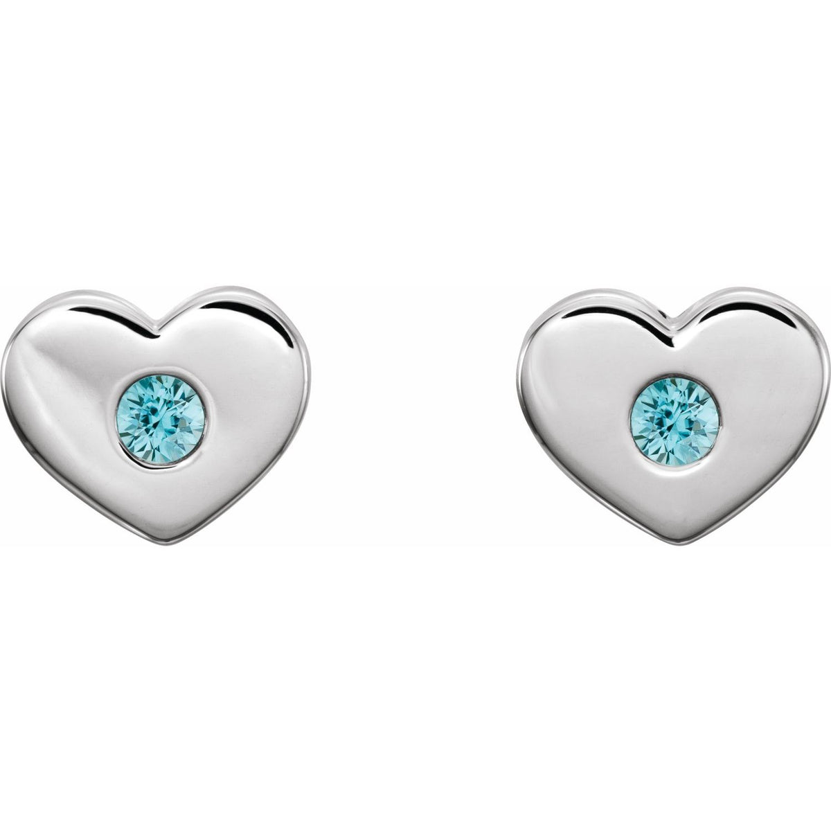 14K White Gold Natural Blue Zircon Heart Earrings