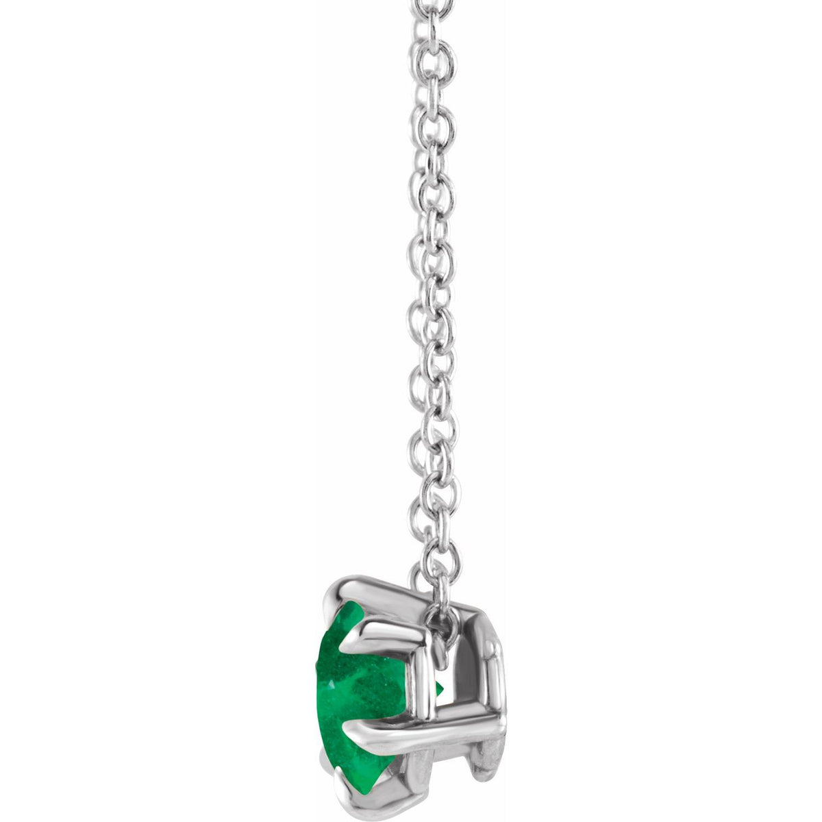 Sterling Silver Lab-Grown Emerald Solitaire 16-18" Necklace