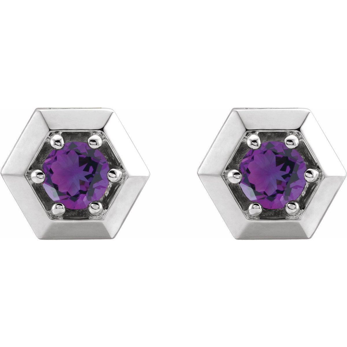 Sterling Silver Natural Amethyst Geometric Earrings