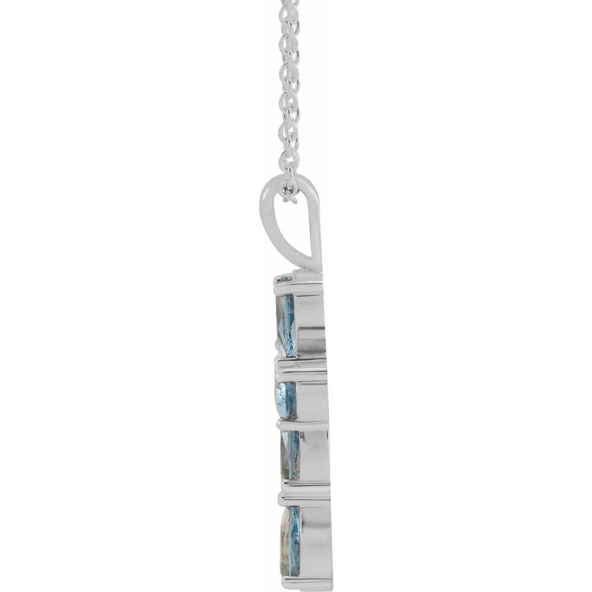 14K White Gold Natural Aquamarine Cross 16-18" Necklace, 23.52 x 12.86 mm