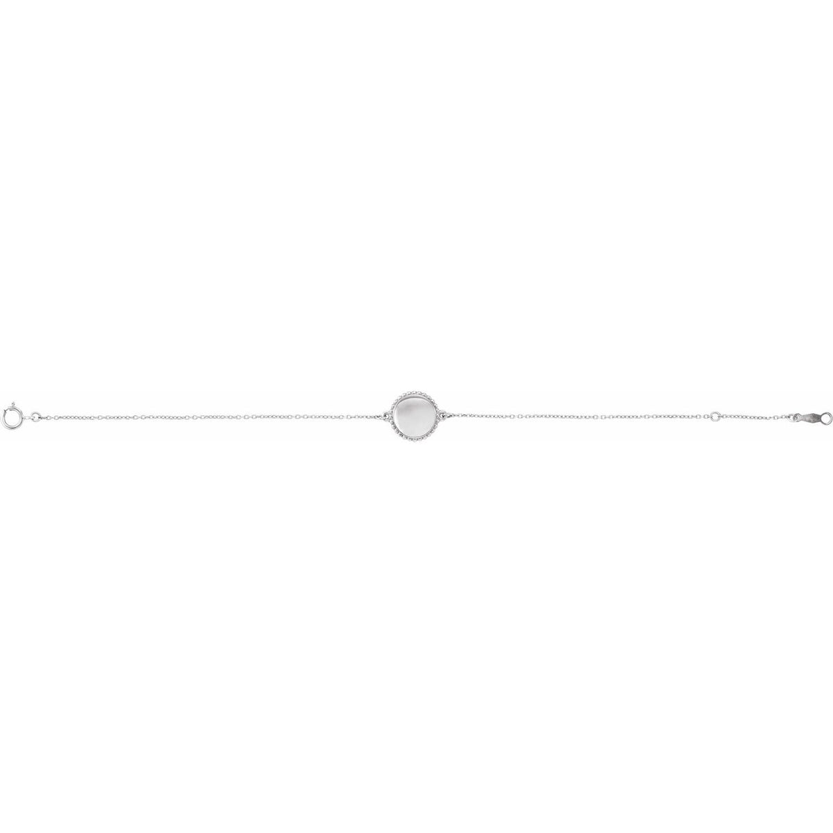14K White Gold Engravable Beaded Disc 6 1/2-7 1/2" Bracelet