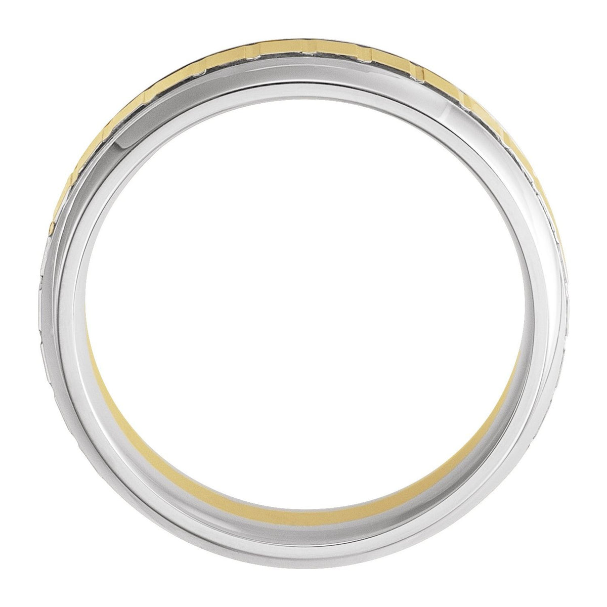 18K Yellow Gold & Platinum Stepped Beveled-Edge Comfort-Fit Half Round Band