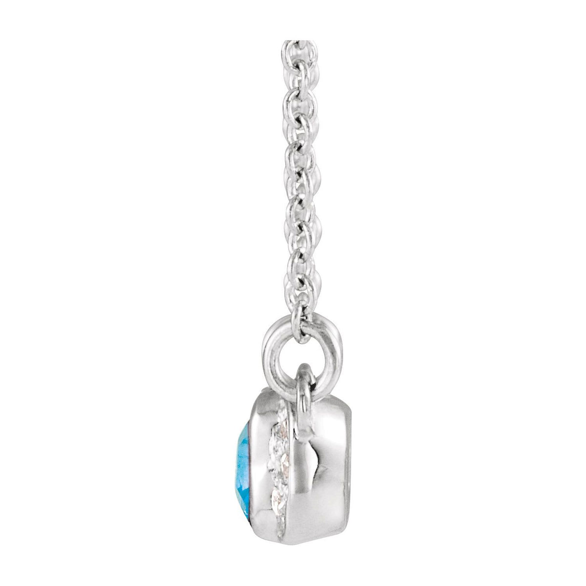 14K White Gold Natural Blue Zircon & .02 CTW Natural Diamond Bar 16" Necklace