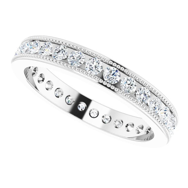 14K White Gold 7/8 CTW Natural Diamond Milgrain Eternity Band