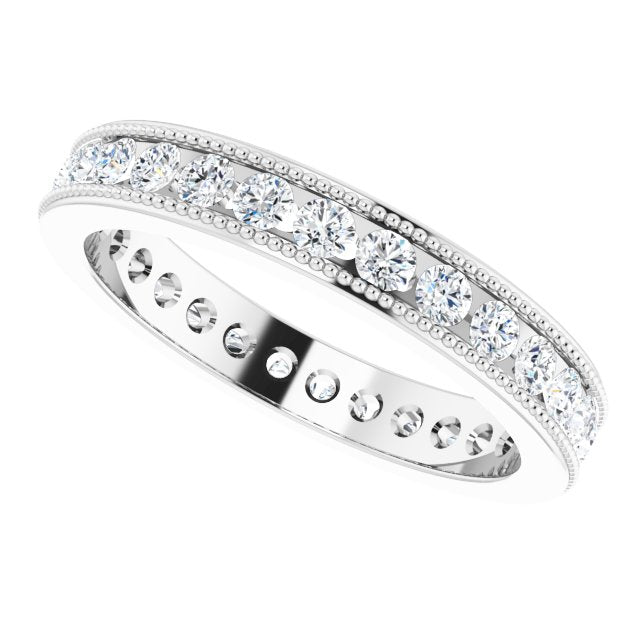 14K White Gold 7/8 CTW Natural Diamond Milgrain Eternity Band, Edge Channel-Set