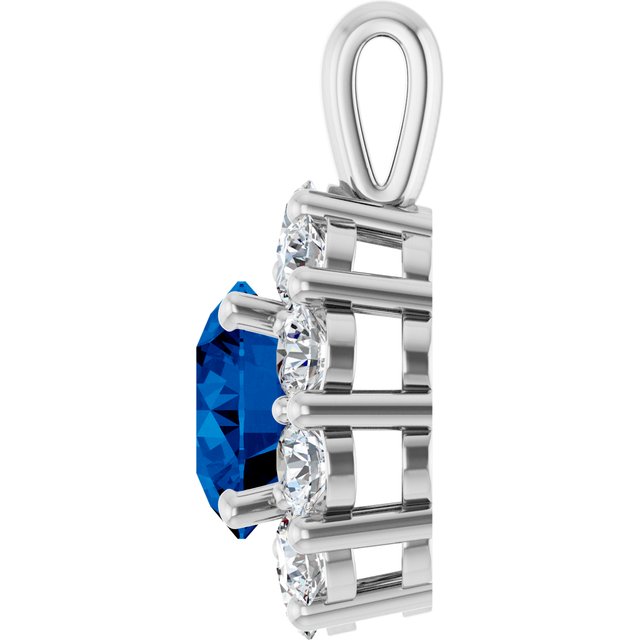 14K White Gold Lab-Grown Blue Sapphire & 1/2 CTW Natural Diamond Pendant