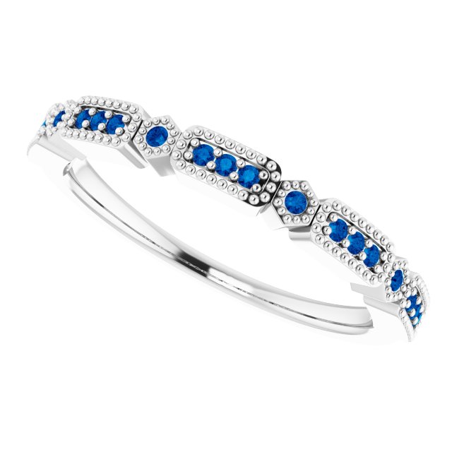 14K White Gold .06 CTW Natural Diamond & Natural Sapphire Anniversary Band
