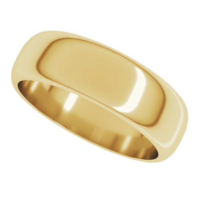 14K Yellow Gold Half Round Band, 6.5 mm