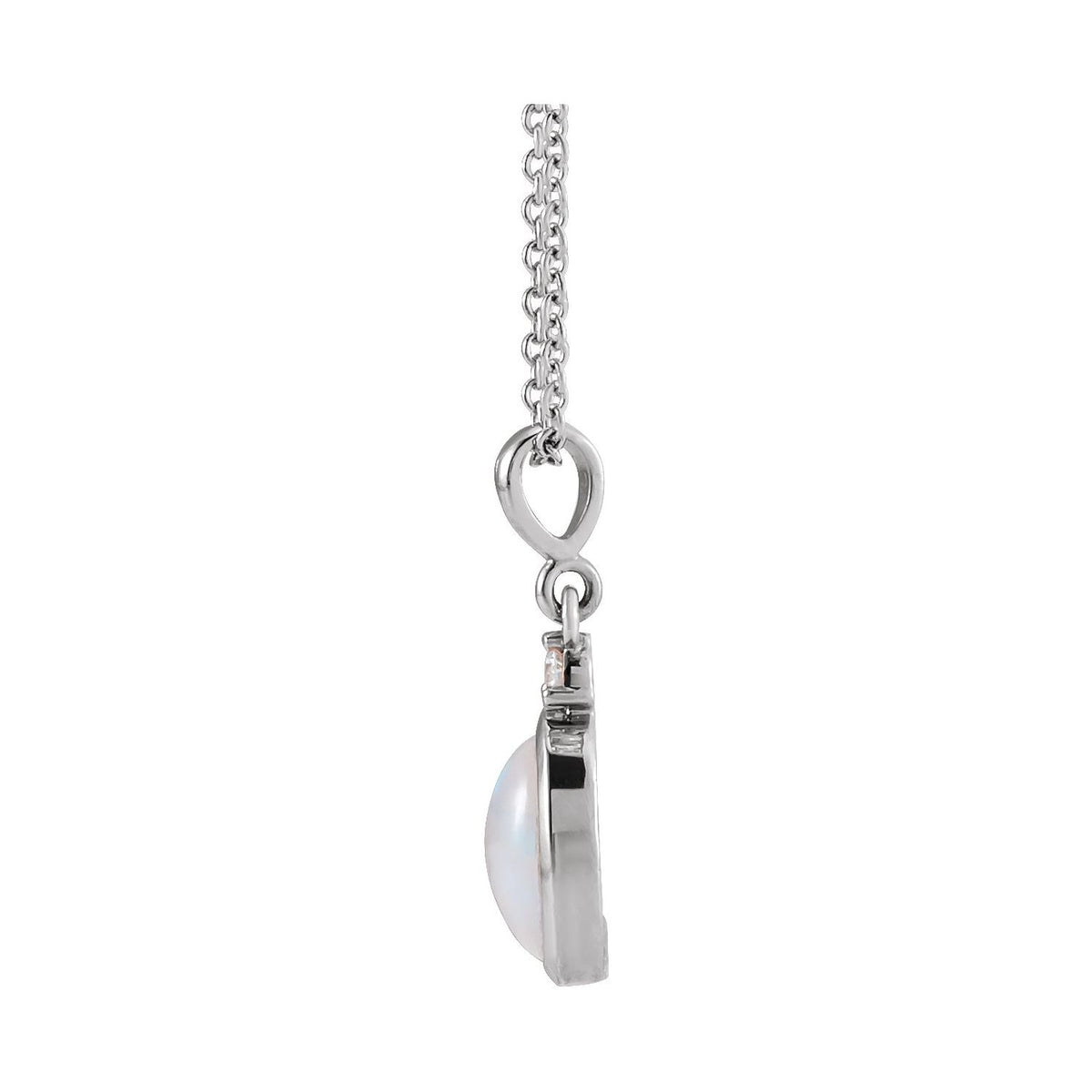 14K White Gold 9x7 mm Natural White Opal & .03 CT Natural Diamond 16-18" Necklace